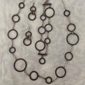 Brighton TOWNSEND Silver/black pattern Circles 2 Necklaces Bracelet & Earrings